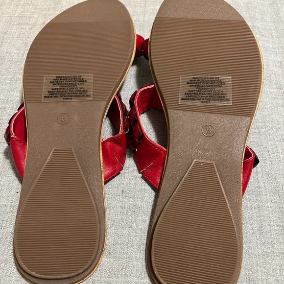 Ladies Flat Sandals Red and Tan Bedazzled Size 8 - Picture 9 of 9